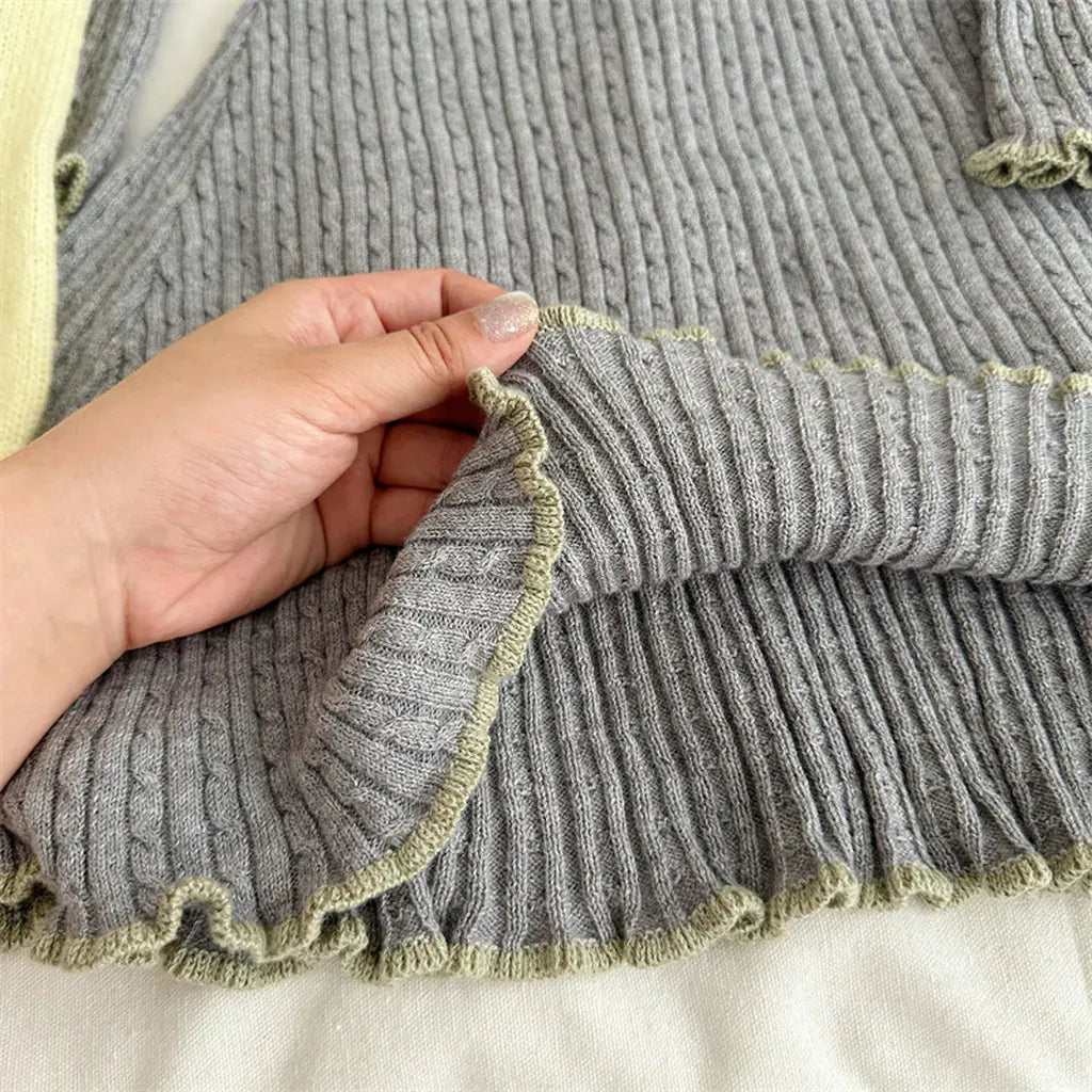 長袖ワンピース リブ編みメロウフリルウールニットワンピース【mh0011254】