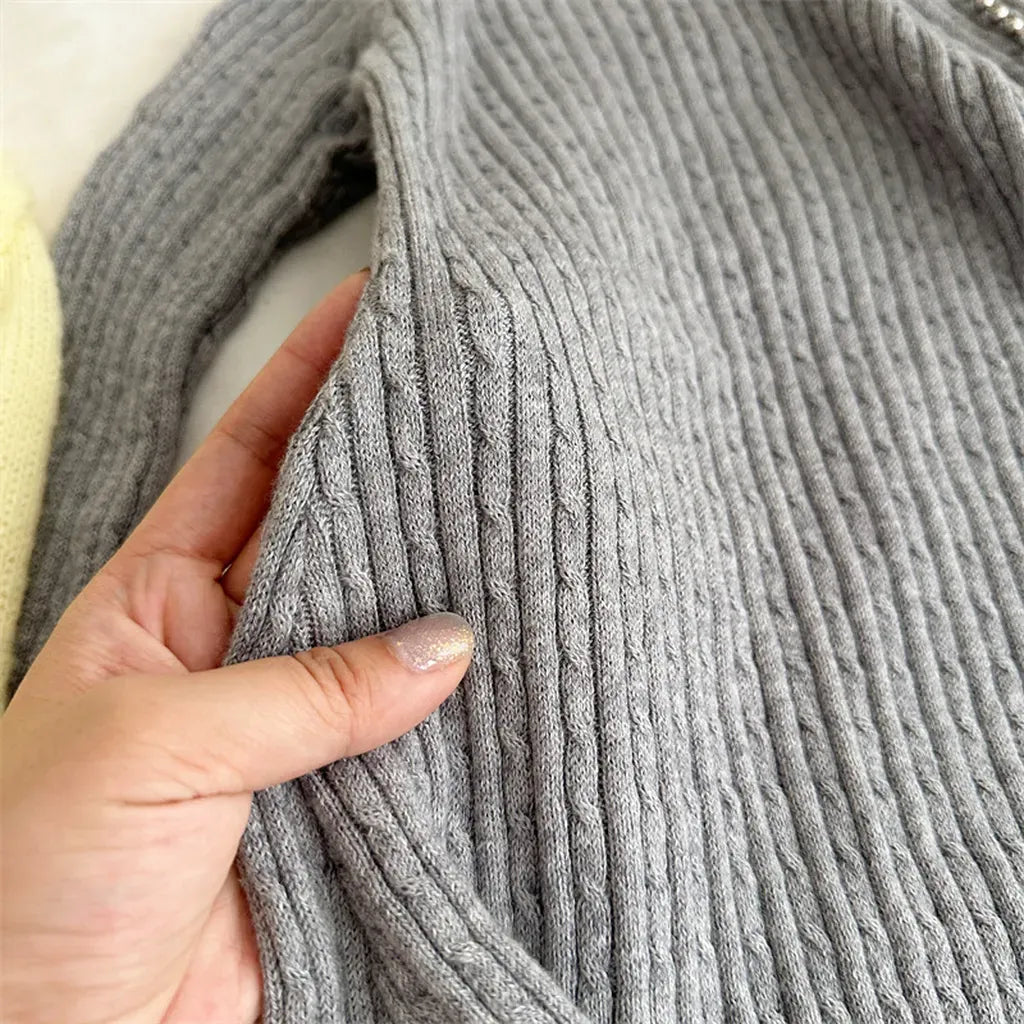 長袖ワンピース リブ編みメロウフリルウールニットワンピース【mh0011254】