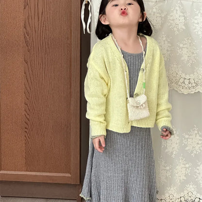 長袖ワンピース リブ編みメロウフリルウールニットワンピース【mh0011254】