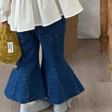デニムパンツ 切替デザインデニムフレアベルボトムパンツ【mh0011256】