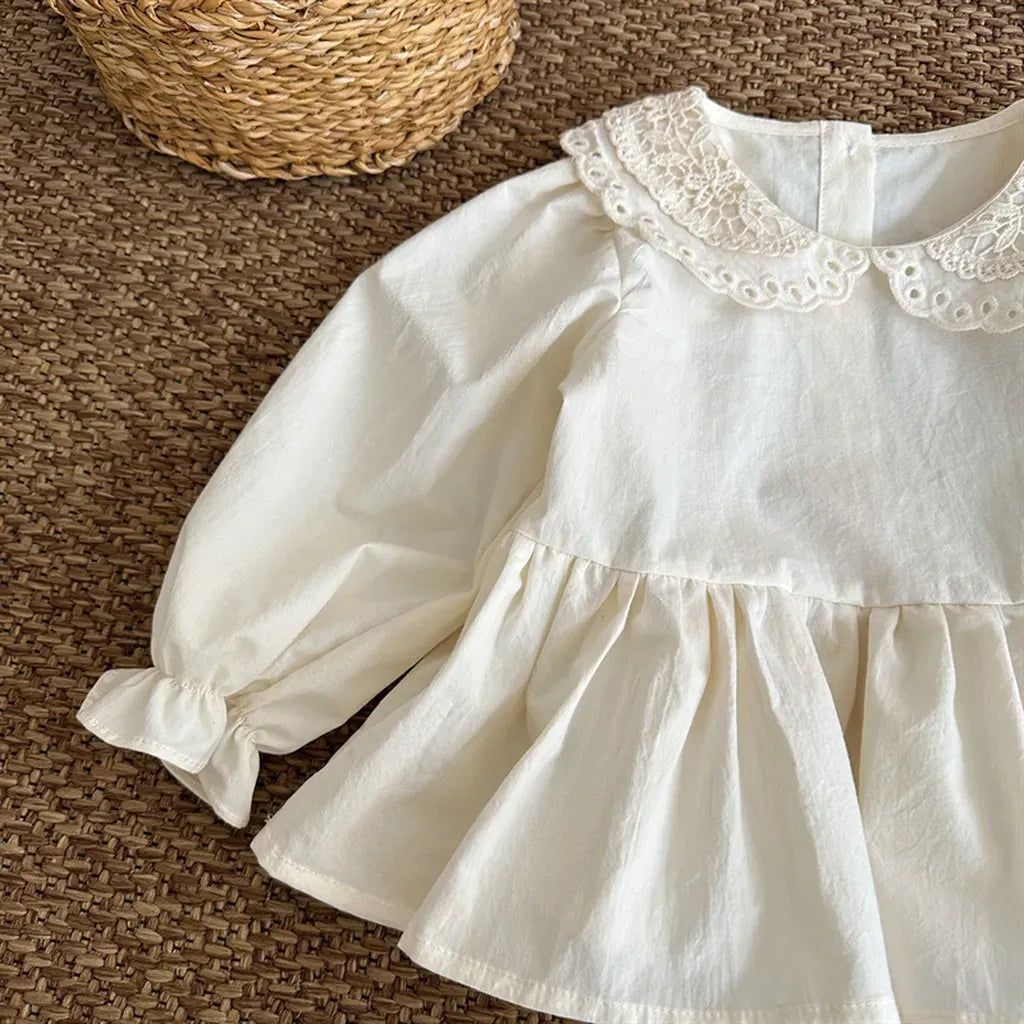 長袖シャツ・ブラウス レース襟フリルヘム長袖ブラウス【mh0011257】