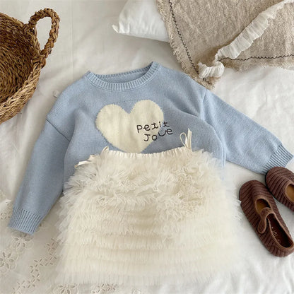 ニット・セーター ビッグハート刺繍クルーネックニット【mh0011265】