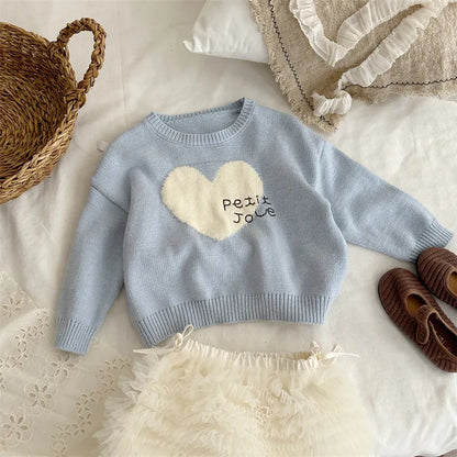 ニット・セーター ビッグハート刺繍クルーネックニット【mh0011265】