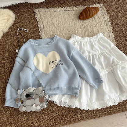 ニット・セーター ビッグハート刺繍クルーネックニット【mh0011265】