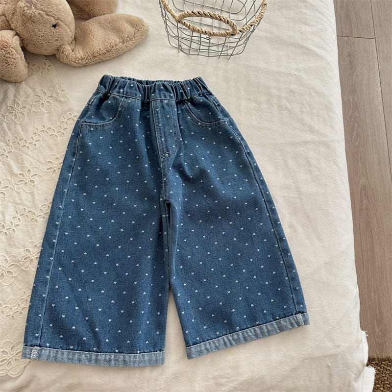 デニムパンツ ハートプリントデニムワイドパンツ【mh0011266】