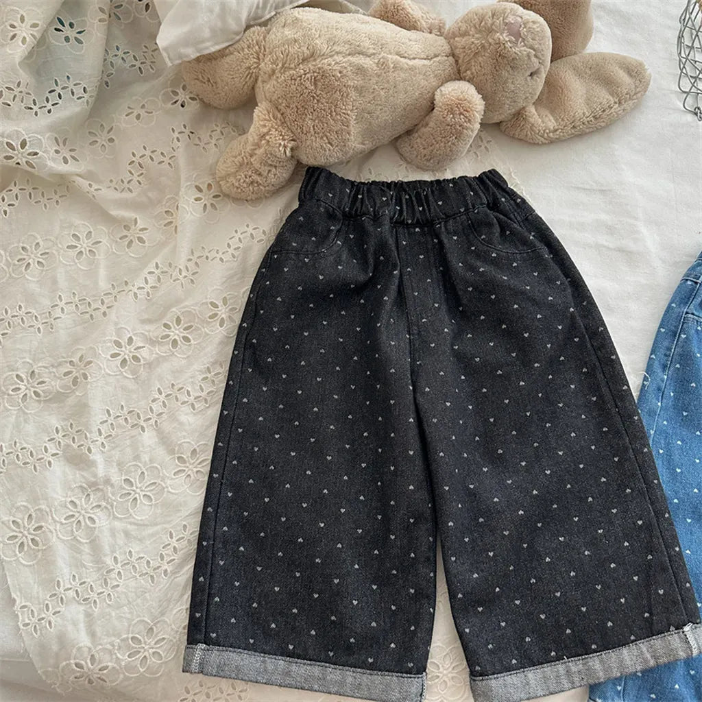 デニムパンツ ハートプリントデニムワイドパンツ【mh0011266】