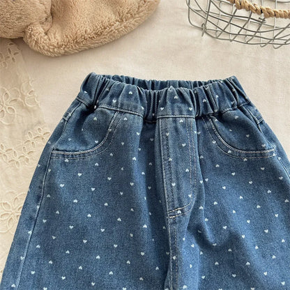 デニムパンツ ハートプリントデニムワイドパンツ【mh0011266】