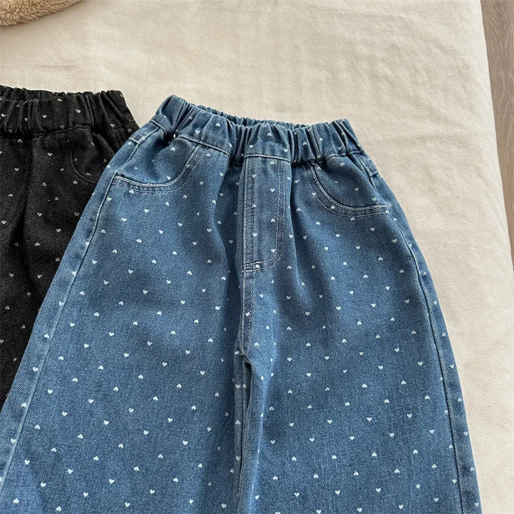 デニムパンツ ハートプリントデニムワイドパンツ【mh0011266】