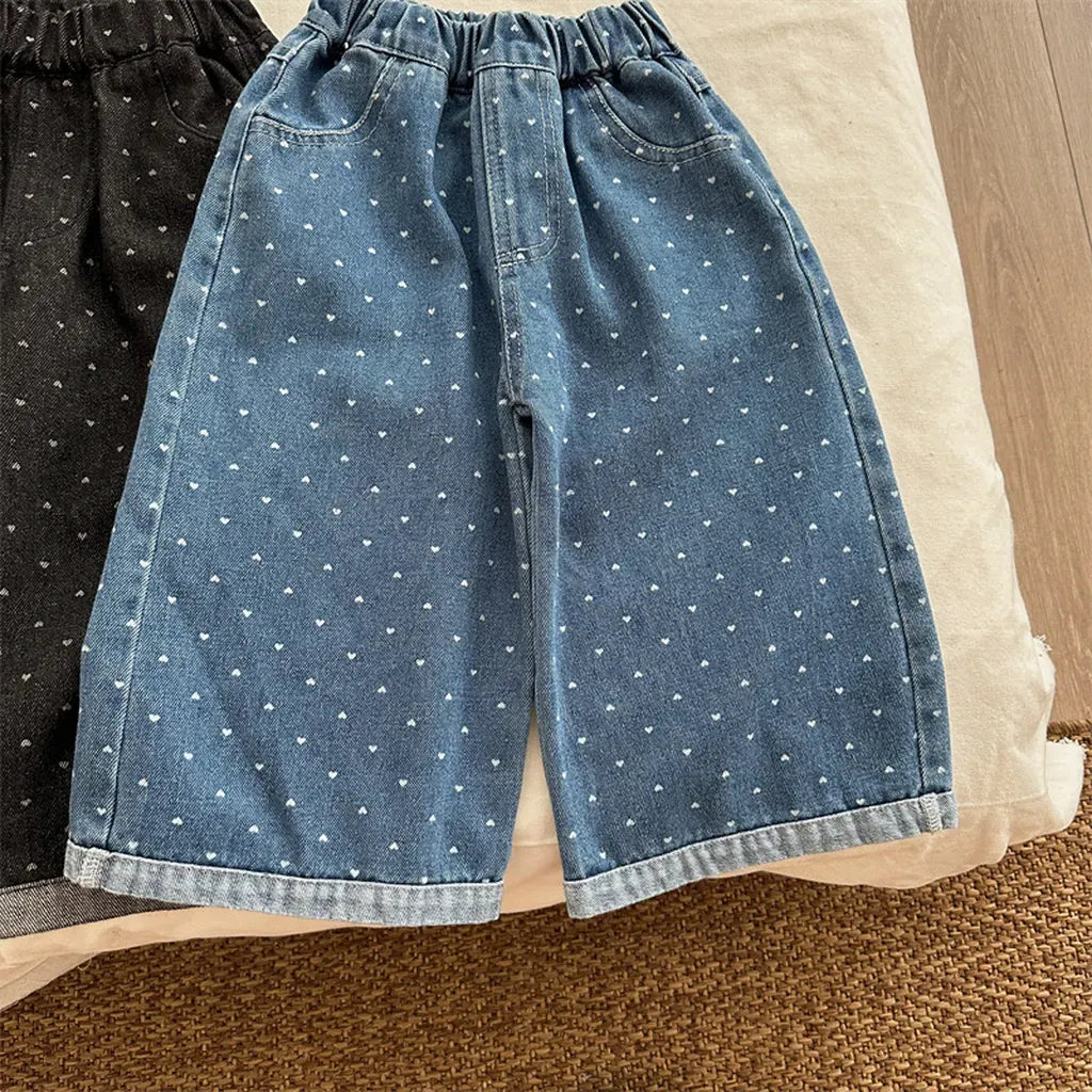 デニムパンツ ハートプリントデニムワイドパンツ【mh0011266】