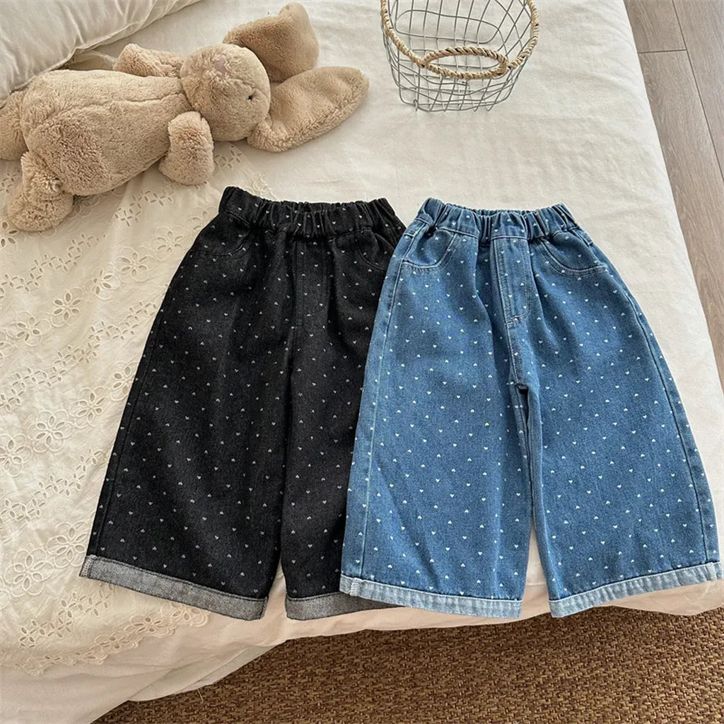 デニムパンツ ハートプリントデニムワイドパンツ【mh0011266】