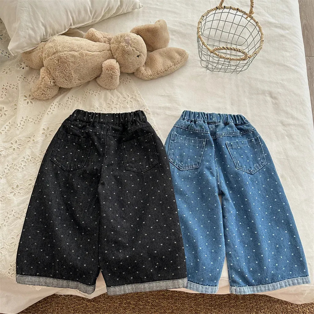 デニムパンツ ハートプリントデニムワイドパンツ【mh0011266】