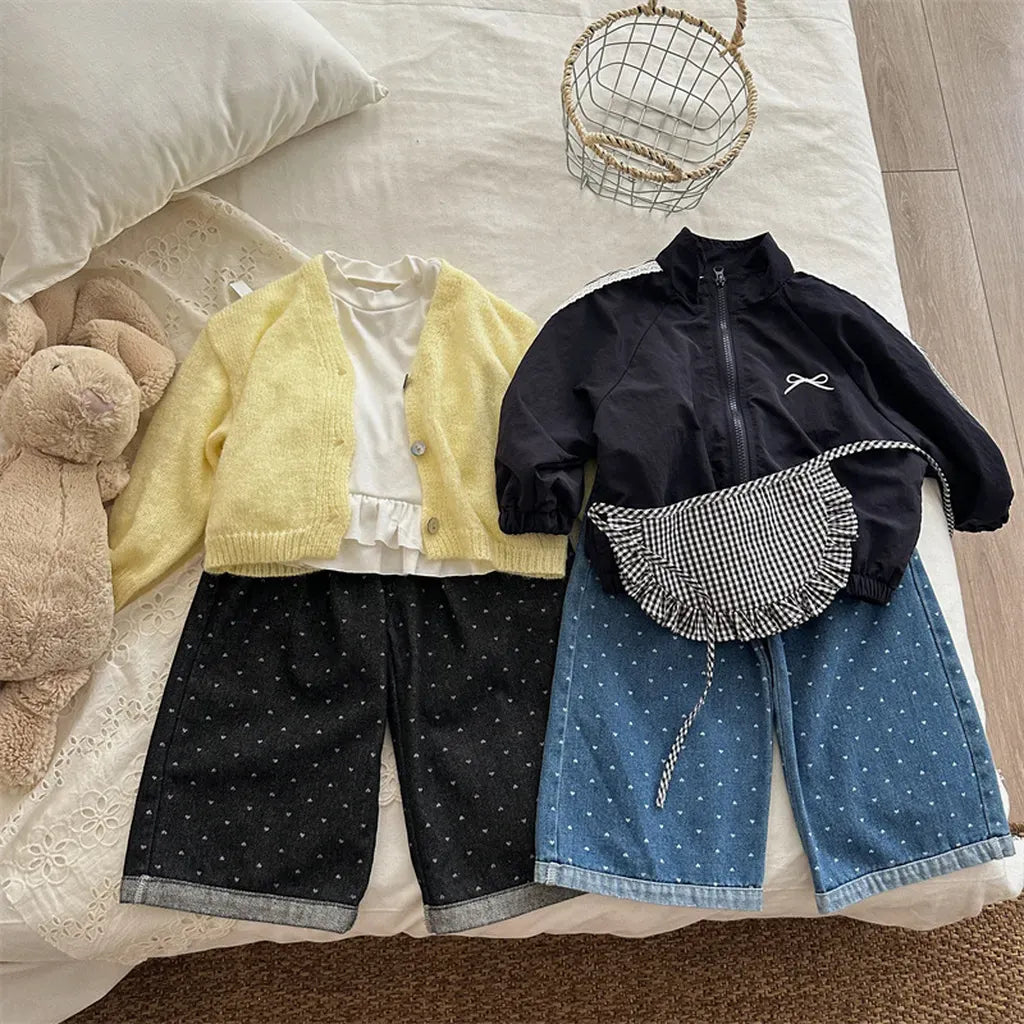 デニムパンツ ハートプリントデニムワイドパンツ【mh0011266】