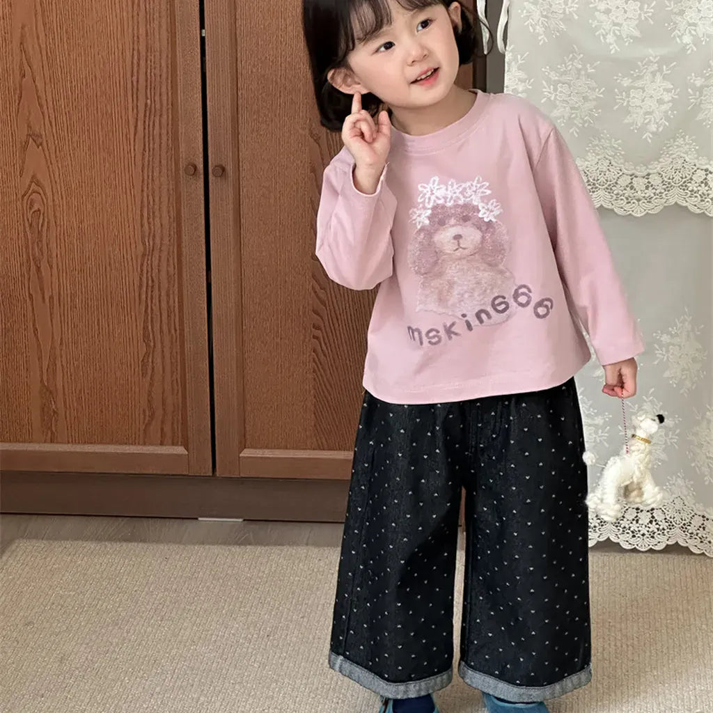 デニムパンツ ハートプリントデニムワイドパンツ【mh0011266】