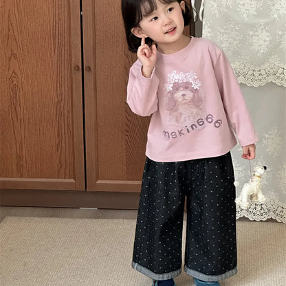 デニムパンツ ハートプリントデニムワイドパンツ【mh0011266】