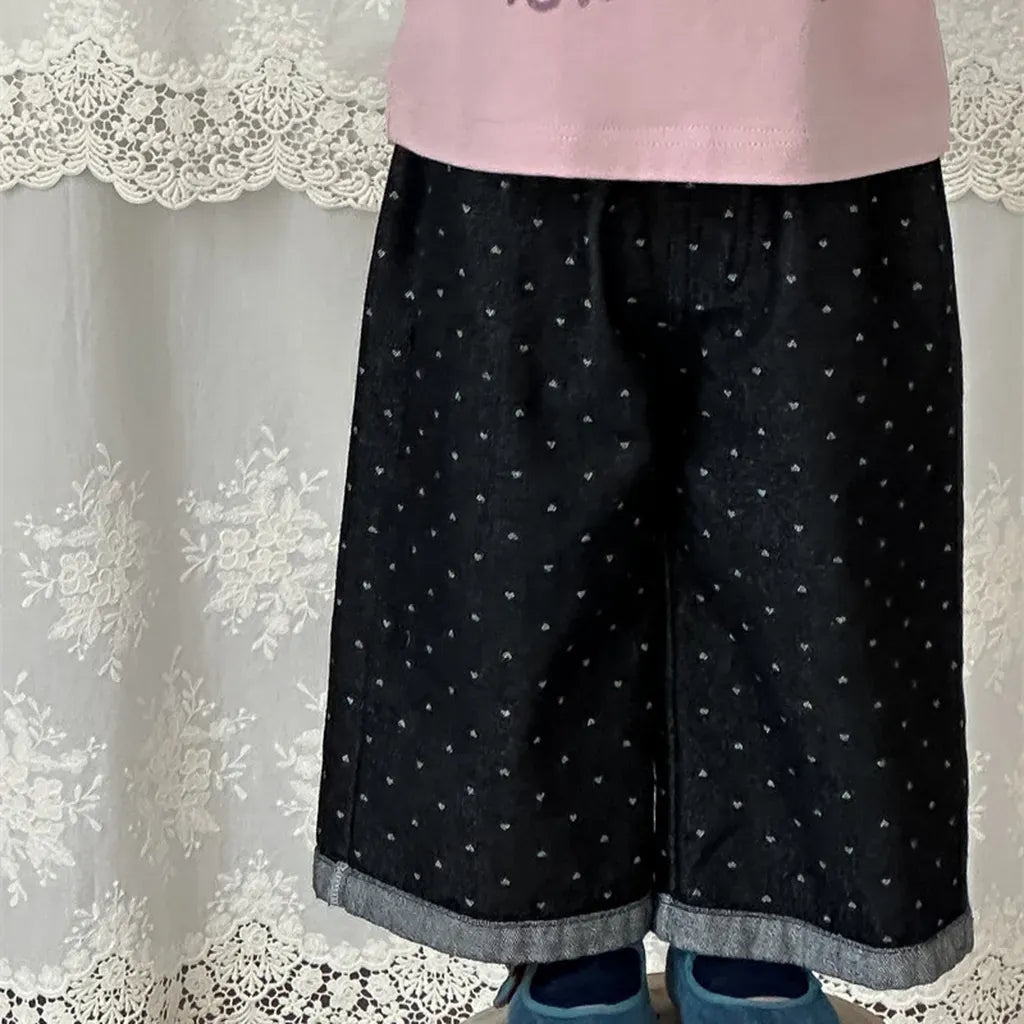 デニムパンツ ハートプリントデニムワイドパンツ【mh0011266】