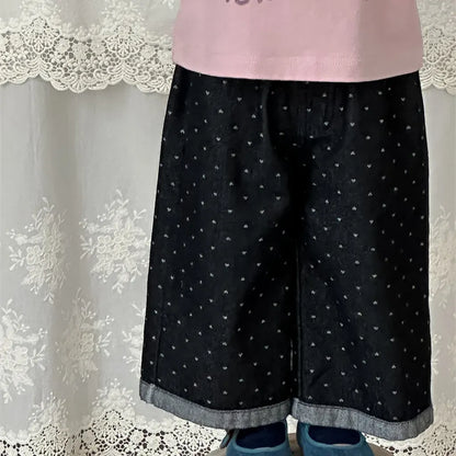 デニムパンツ ハートプリントデニムワイドパンツ【mh0011266】