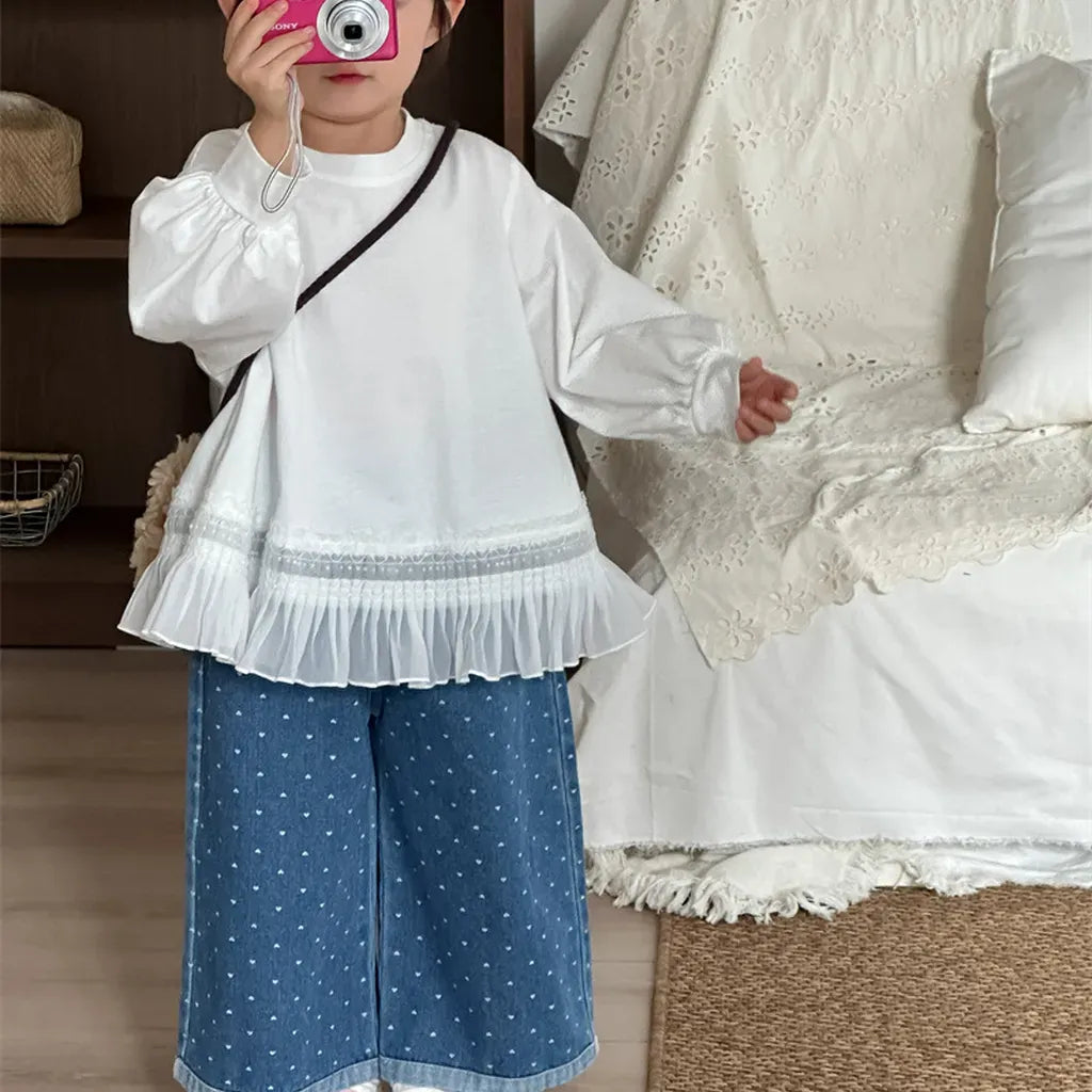 デニムパンツ ハートプリントデニムワイドパンツ【mh0011266】