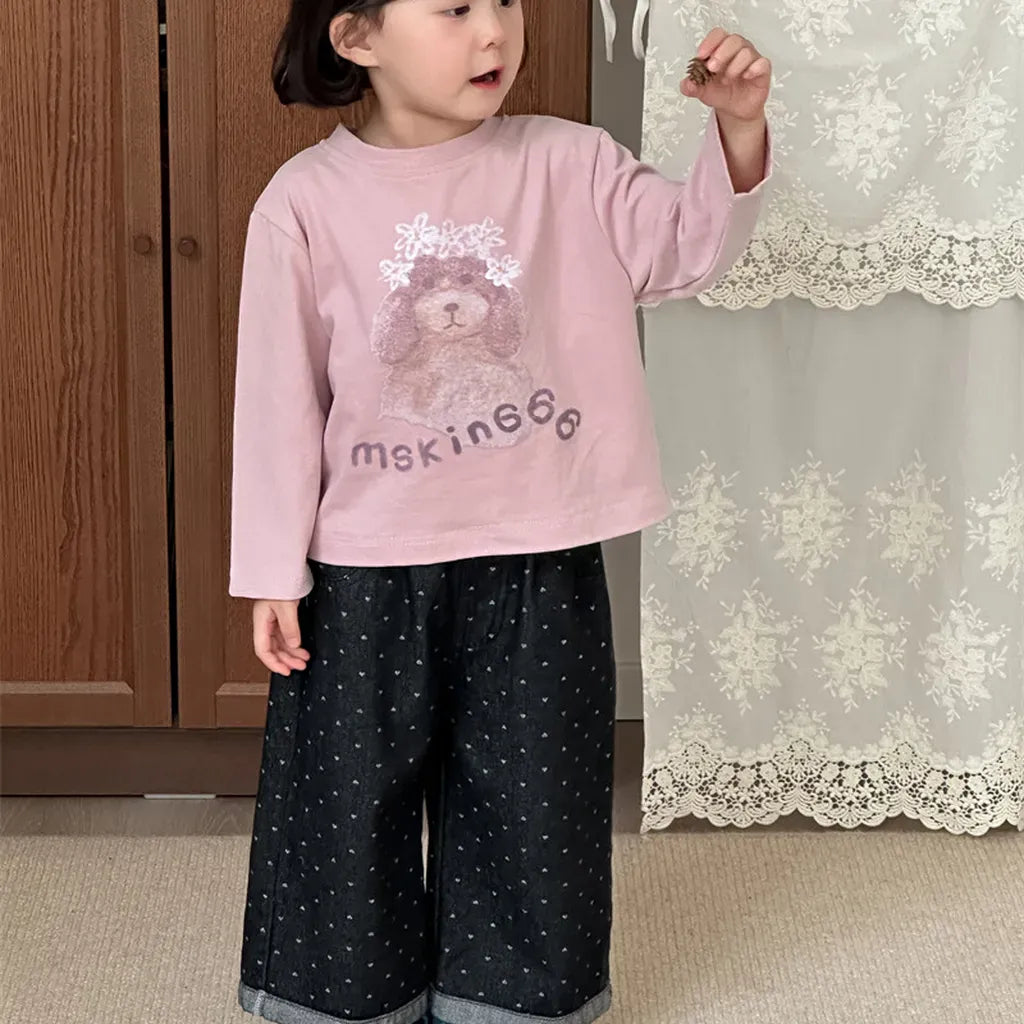 デニムパンツ ハートプリントデニムワイドパンツ【mh0011266】