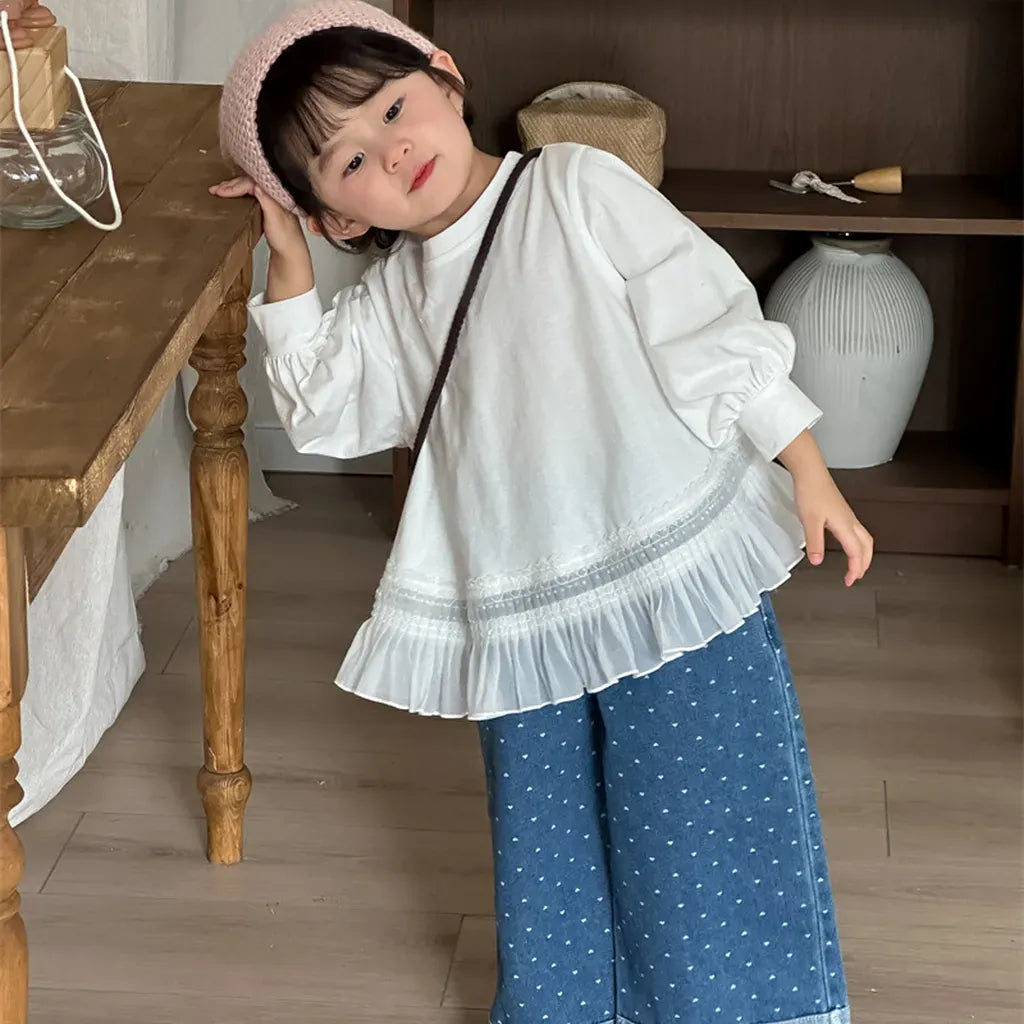 デニムパンツ ハートプリントデニムワイドパンツ【mh0011266】