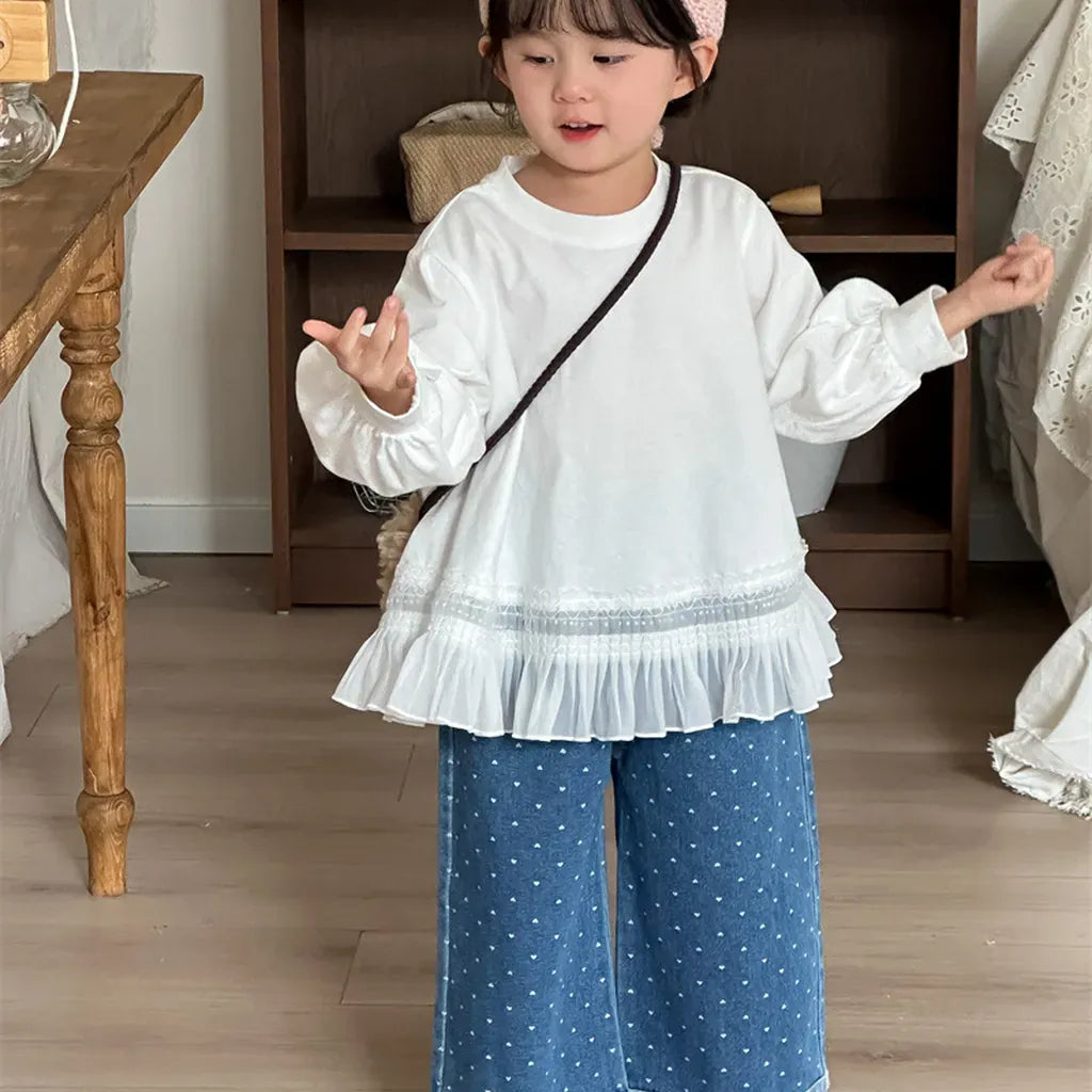 デニムパンツ ハートプリントデニムワイドパンツ【mh0011266】