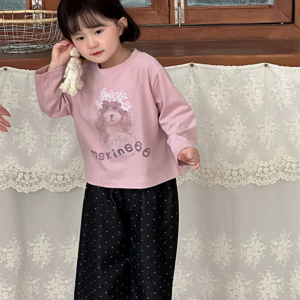 デニムパンツ ハートプリントデニムワイドパンツ【mh0011266】