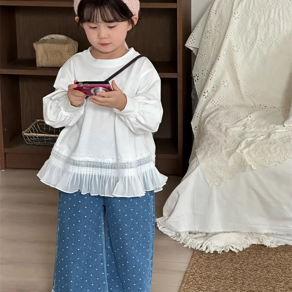 デニムパンツ ハートプリントデニムワイドパンツ【mh0011266】