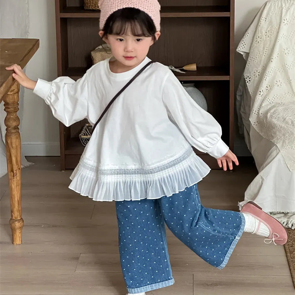 デニムパンツ ハートプリントデニムワイドパンツ【mh0011266】