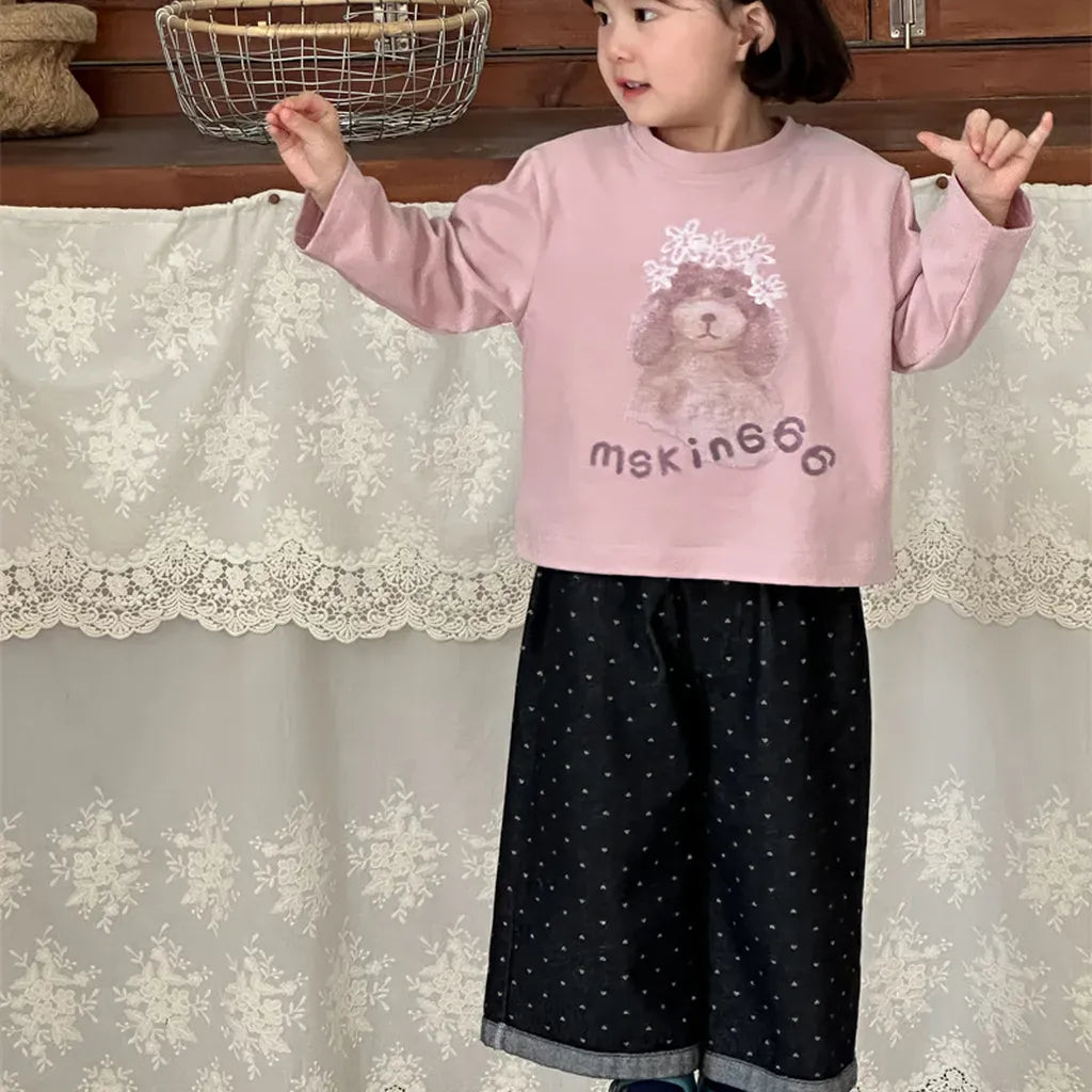 デニムパンツ ハートプリントデニムワイドパンツ【mh0011266】