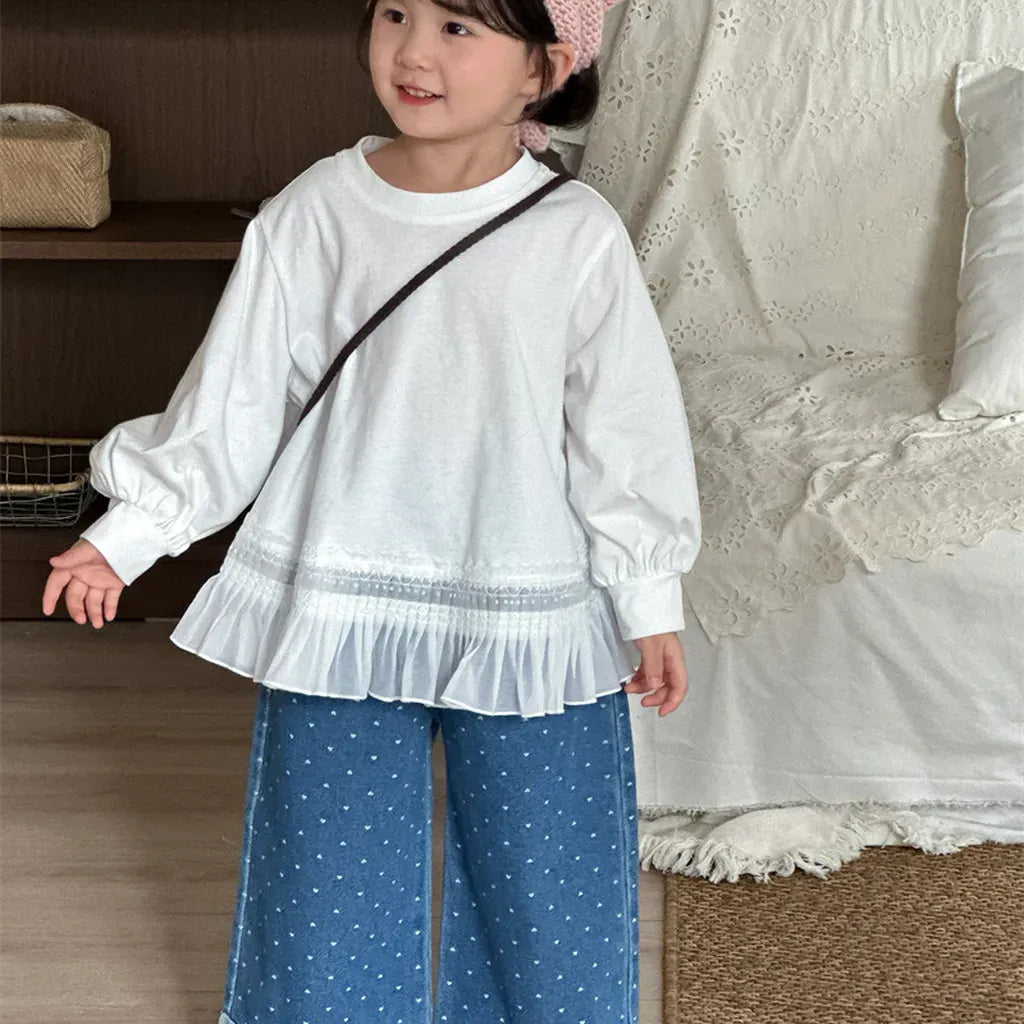 デニムパンツ ハートプリントデニムワイドパンツ【mh0011266】