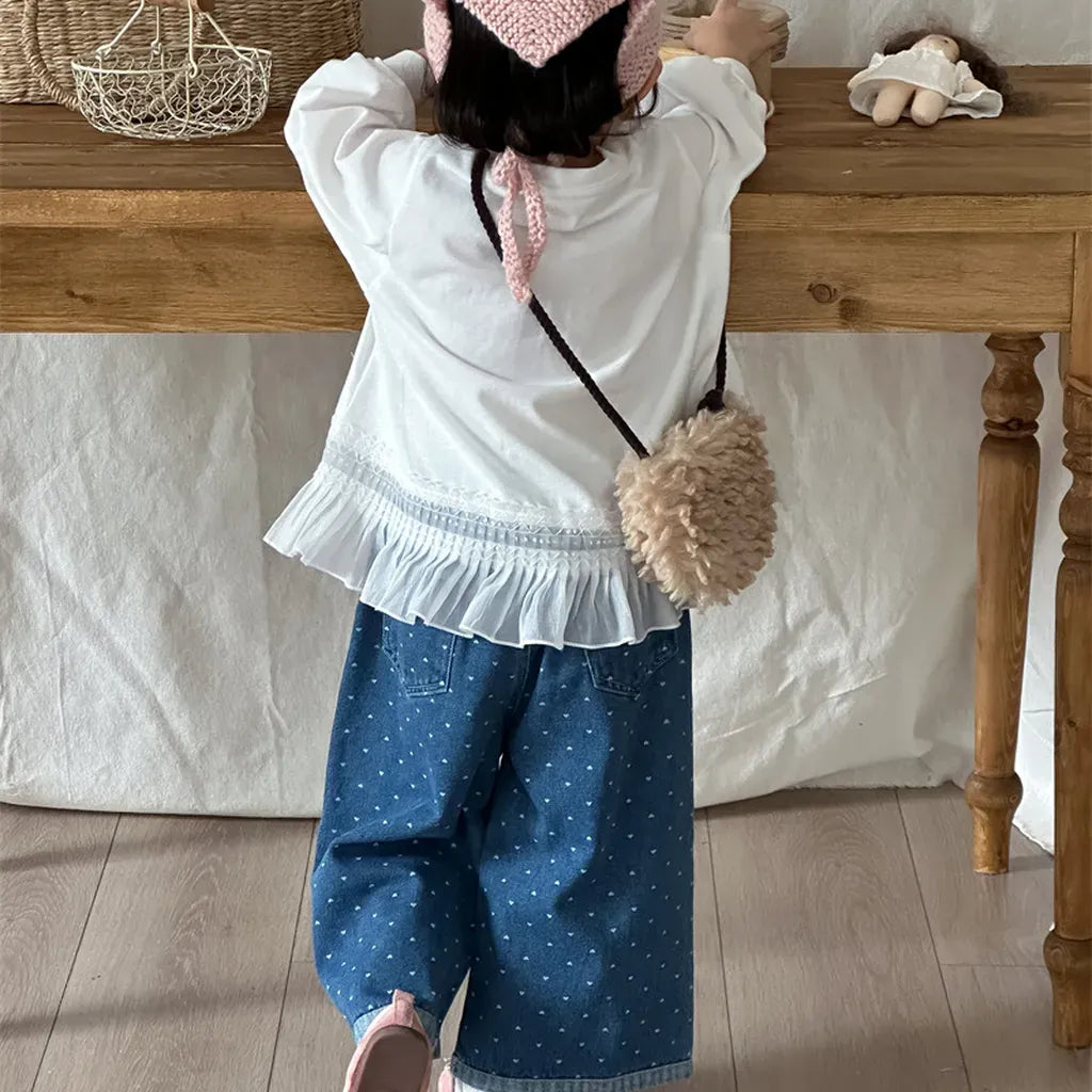 デニムパンツ ハートプリントデニムワイドパンツ【mh0011266】