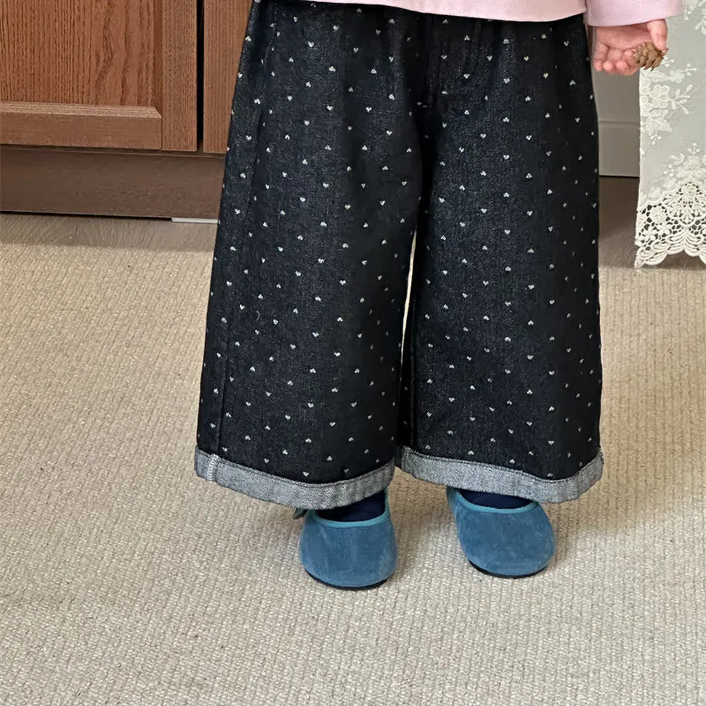 デニムパンツ ハートプリントデニムワイドパンツ【mh0011266】