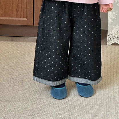 デニムパンツ ハートプリントデニムワイドパンツ【mh0011266】