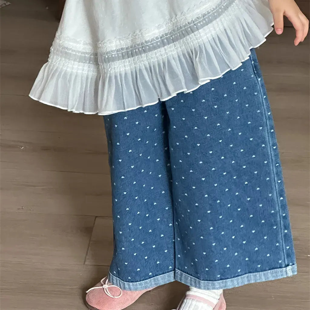 デニムパンツ ハートプリントデニムワイドパンツ【mh0011266】