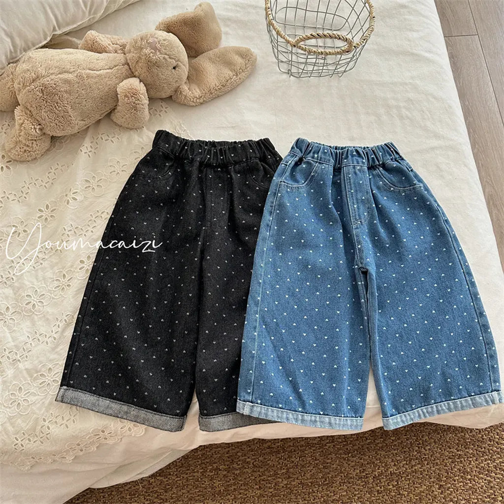 デニムパンツ ハートプリントデニムワイドパンツ【mh0011266】