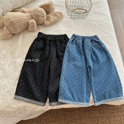 デニムパンツ ハートプリントデニムワイドパンツ【mh0011266】