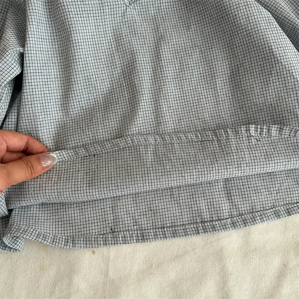 長袖シャツ・ブラウス ギンガムチェックフリル襟長袖ブラウス【mh0011270】