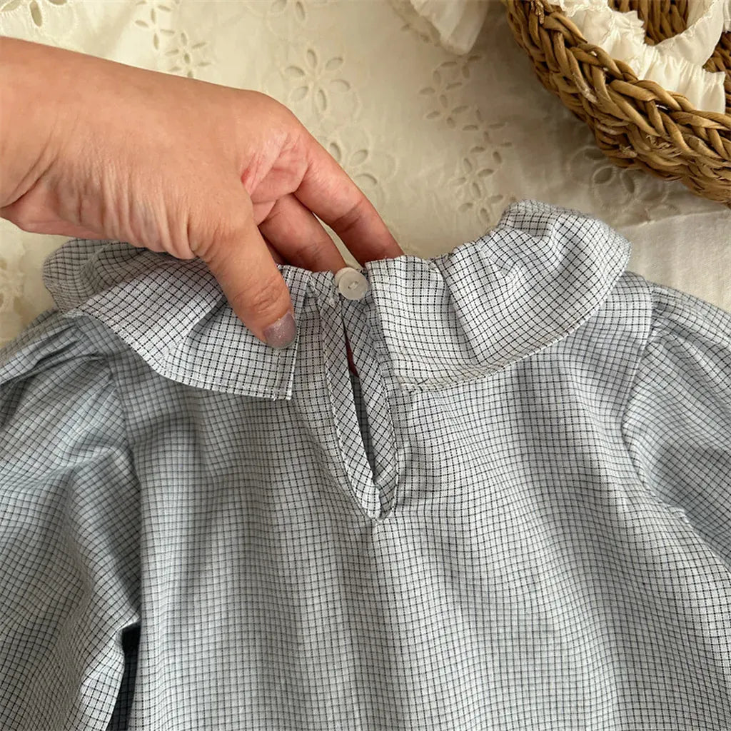 長袖シャツ・ブラウス ギンガムチェックフリル襟長袖ブラウス【mh0011270】