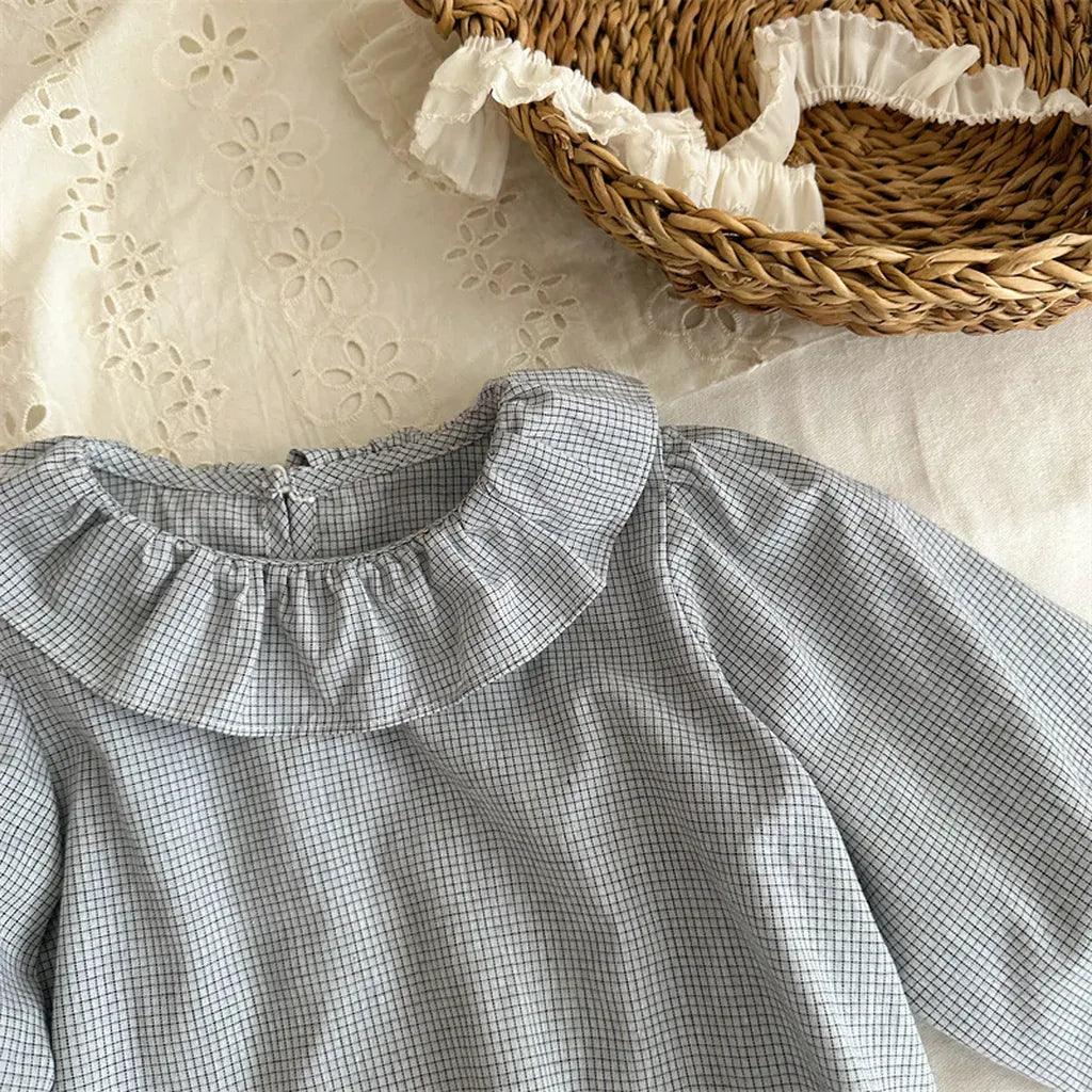 長袖シャツ・ブラウス ギンガムチェックフリル襟長袖ブラウス【mh0011270】