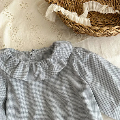 長袖シャツ・ブラウス ギンガムチェックフリル襟長袖ブラウス【mh0011270】