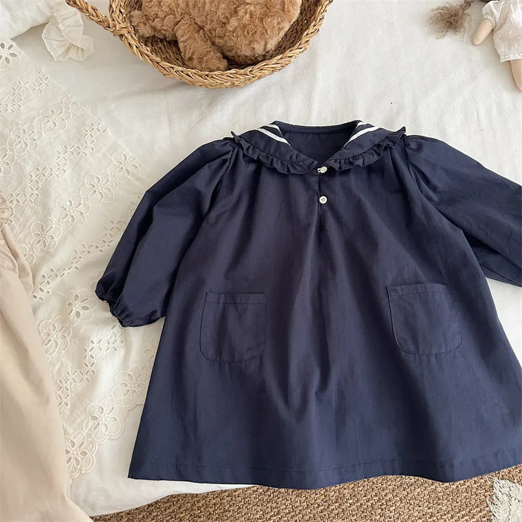 長袖ワンピース Navy / 80cm セーラーカラー長袖ワンピース【mh0011261】