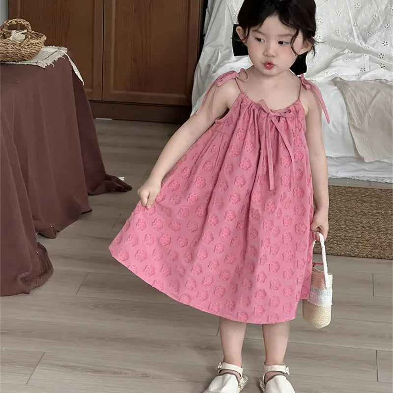 ノースリーブワンピース Pink / 18M (80) キッズワンピース フラワー水玉エンボスキャミソールワンピース【mh0008908】