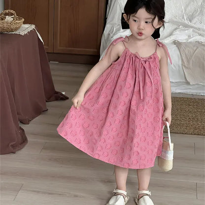 ノースリーブワンピース Pink / 18M (80) キッズワンピース フラワー水玉エンボスキャミソールワンピース【mh0008908】