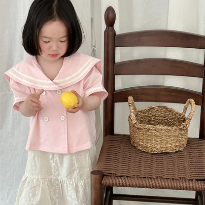 半袖シャツ・ブラウス Pink / 80cm キッズトップス ネイビーカラー 半袖シャツ ブラウス マリンスタイル 2カラー【mh0005926】