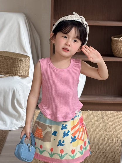 タンクトップ・キャミソール・ノースリーブトップス Pink / 80cm Curved Patch Sleeveless Top パッチワーク タンクトップ【mh0012202】