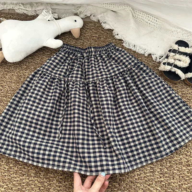 スカート plaid / 18M (80) キッズスカート チェック/無地ミモレ丈Aラインスカート 2カラー【mh-0006770】