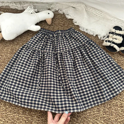 スカート plaid / 18M (80) キッズスカート チェック/無地ミモレ丈Aラインスカート 2カラー【mh-0006770】