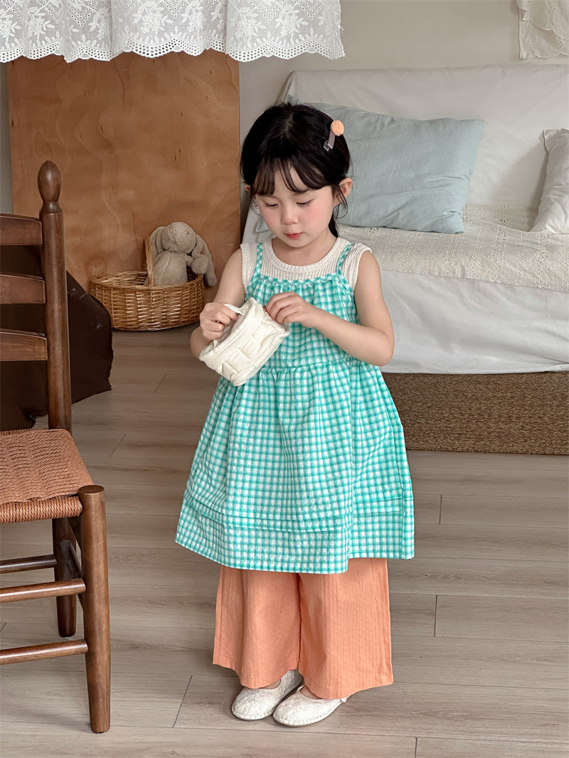 ノースリーブワンピース Plaid Layered Sleeveless Dress チェック柄 キャミワンピース【mh0012204】