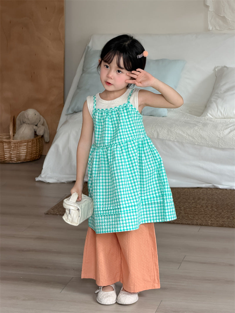 ノースリーブワンピース Plaid Layered Sleeveless Dress チェック柄 キャミワンピース【mh0012204】