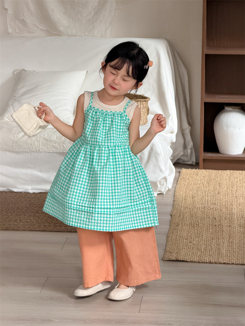 ノースリーブワンピース Plaid Layered Sleeveless Dress チェック柄 キャミワンピース【mh0012204】