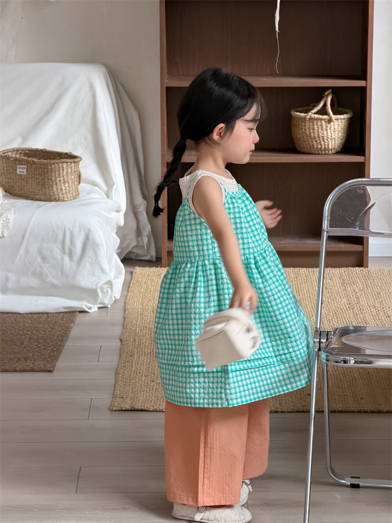 ノースリーブワンピース Plaid Layered Sleeveless Dress チェック柄 キャミワンピース【mh0012204】